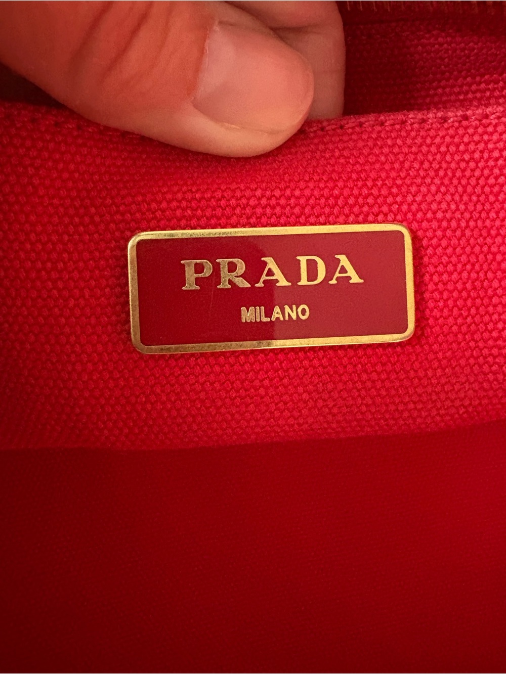 Authentic PRADA Canapa Small Canvas Tote Bag Rosso Red B2439G w/ Auth Card - Picture 6 of 12